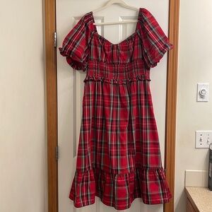 J.Crew tartan plaid puff sleeve dress, size 2x.